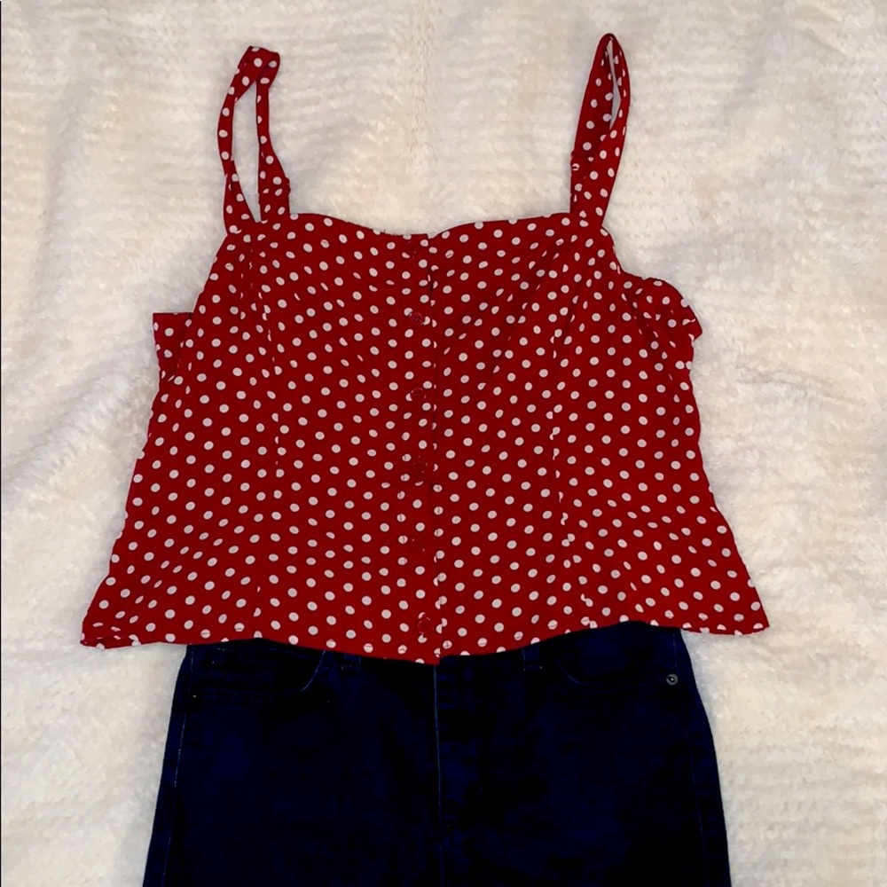Garage red polka dot tank